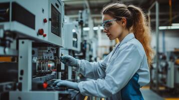 A technician works diligently in a modern laboratory, conducting experiments and analyzing data during the afternoon photo
