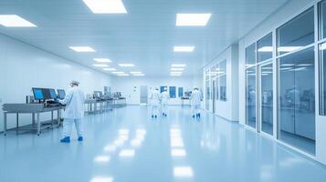 Researchers conduct experiments in a cleanroom laboratory setting during daytime, ensuring controlled conditions for sensitive work photo