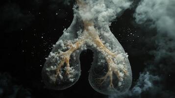 Artistic representation of lungs surrounded by swirling smoke, highlighting respiratory health in a striking visual display photo