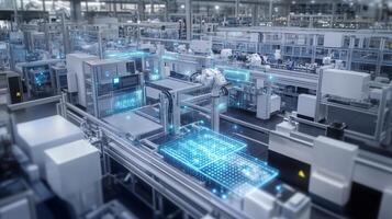Advanced robotic manufacturing process with automated machinery in a high-tech factory setting during the daytime photo