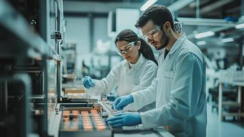 Scientists working diligently in a modern laboratory on advanced research for innovative technologies during daylight hours photo