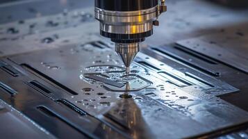 Precision machining process using a CNC machine for intricate design cutting in a manufacturing workshop photo