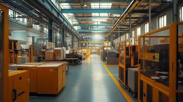 Inside a modern manufacturing facility with machinery and assembly lines during daytime operations photo