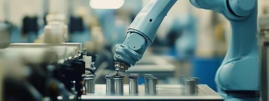 Robotic arm assembling components in a modern manufacturing facility during daylight hours photo