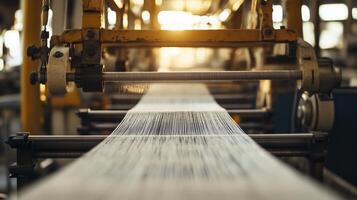 Production line of rolling paper at a manufacturing facility during sunset photo