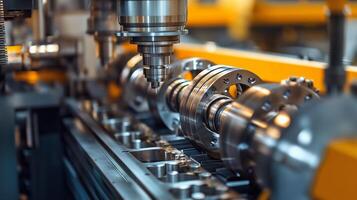 Precision engineering in action at an industrial facility during daytime with advanced machinery processing metal components photo