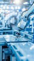 Robotic arm performing precise assembly tasks in a modern manufacturing facility during the daytime photo