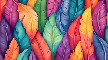 Colorful and vibrant leaves overlapping in a beautiful pattern, showcasing artistic design with various hues and shades photo