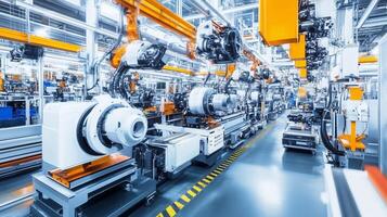 High-tech robotic assembly line in an industrial facility showcasing automation and precision engineering at work photo