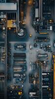 Aerial view of an industrial complex with pathways and machinery during daylight hours photo