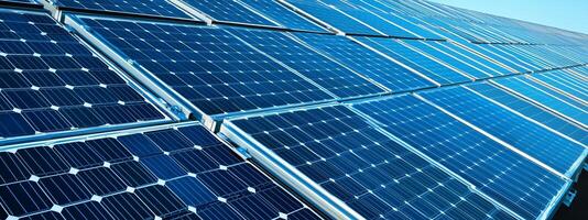 A close-up view of solar panels installed on a sunny day, showcasing renewable energy technology in action photo