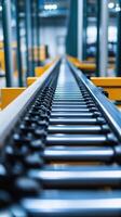 Conveyor belt system in a modern warehouse during daytime operations showcasing efficient material handling photo