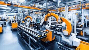 Advanced robotic arms automate production processes in a high-tech manufacturing facility during daytime operations photo
