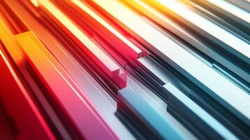 Abstract composition of colorful metal bars reflecting light in various angles in a modern artistic setting photo
