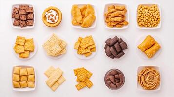 A delightful assortment of snacks including cookies, crackers, and pastries arranged neatly on white plates for a gathering photo