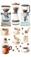 A cozy coffee preparation setup featuring grinders, cups, and beans for an inviting morning brew experience in a modern kitchen photo