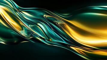 Flowing patterns of teal and gold create a dynamic abstract artwork on a dark background, emphasizing movement and fluidity photo