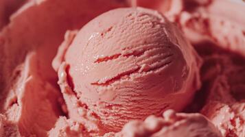 Delicious pink ice cream scoop with smooth texture in a dessert bowl, capturing summertime joy and sweetness photo