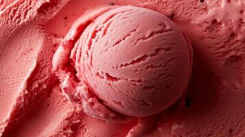 Delicious strawberry ice cream scoop on a creamy background with swirls and textures, showcasing summer indulgence and sweetness photo
