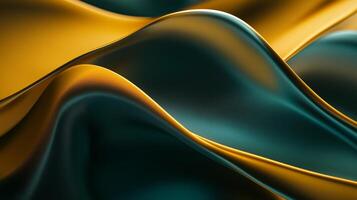 Elegant flowing fabric in rich gold and teal hues, beautifully draped and illuminated, evoking a sense of luxury and sophistication photo