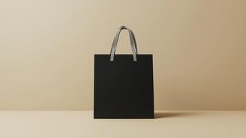 Elegant black shopping bag on a minimalist background with soft lighting in a retail setting photo