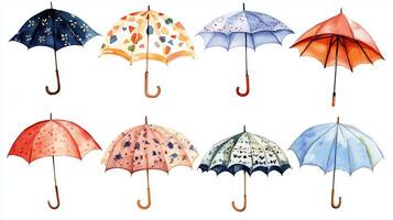 A collection of colorful umbrellas displayed in a creative arrangement, showcasing various patterns and designs photo