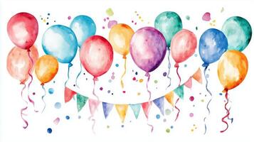 A vibrant display of colorful balloons and bunting creating a festive atmosphere for celebrations at a joyful gathering photo