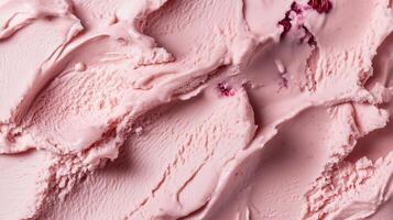 Delicious strawberry ice cream texture revealing creamy swirls and fruity inclusions captured in a close-up shot photo