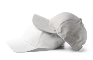 Two Basic Baseball Caps Positioned Side by Side on a White Background photo