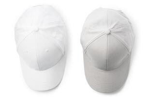 Two Basic Baseball Caps Positioned Side by Side on a White Background photo