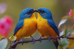 Tow Spangled Cotinga love in the Brazil beautiful background photo