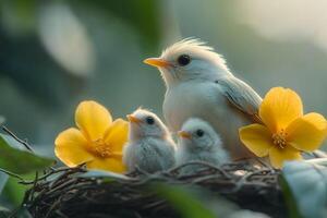Tow Bali Mynah Bird playing with family in the Brazil beautiful background photo