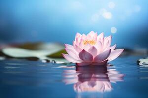 Beautiful pink lotus flower in the middle of a pond photo