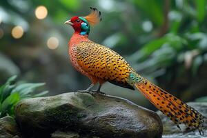 A full body Golden Pheasant Chinas unique ornamental beautiful background photo