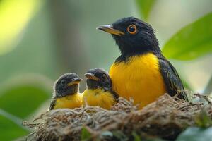 Tow Bali Mynah Bird playing with family in beautiful background photo