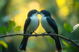 Tow Swallow-Tailed Kite love in the beautiful background photo