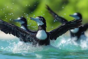 Frigatebird Bird group is swearing water beautiful background photo