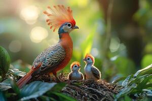 Tow Silver Pheasant Bird playing with family beautiful background photo