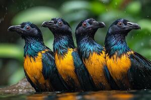Nicobar Pigeon group is swearing water in the beautiful background photo
