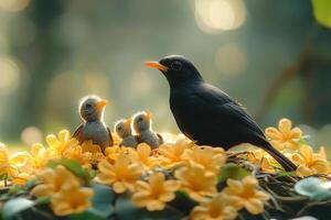 Tow Bali Mynah Bird playing with family in the Brazil beautiful background photo