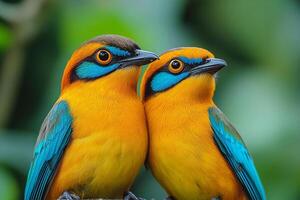 Tow Indian Pitta bird love in the Brazil beautiful background photo