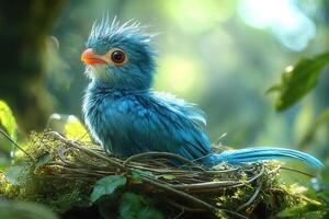 Tow Resplendent Quetzal playing with family beautiful background photo