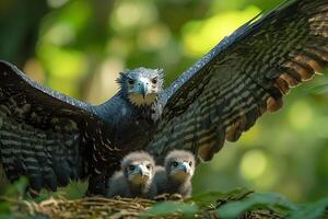 Harpy Eagle playing with family in the photo