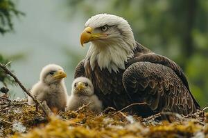 Tow Bald Eagle playing with family photo