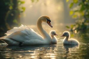 Tow Swan playing with family beautiful background photo