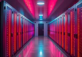 Interior of a cutting-edge data center with rows of servers and blinking lights, emphasizing advanced technology photo