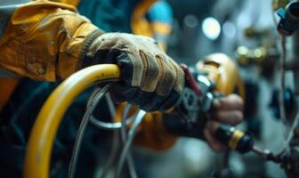 A close-up of a worker's hands gripping tools photo