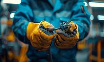 A close-up of a worker's hands gripping tools photo