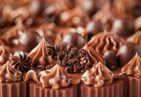 A close-up shot of a gourmet chocolate dessert with intricate decorations photo