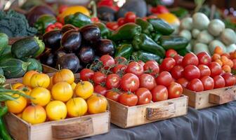 A vibrant farmer's market with colorful fruits and vegetables on display photo